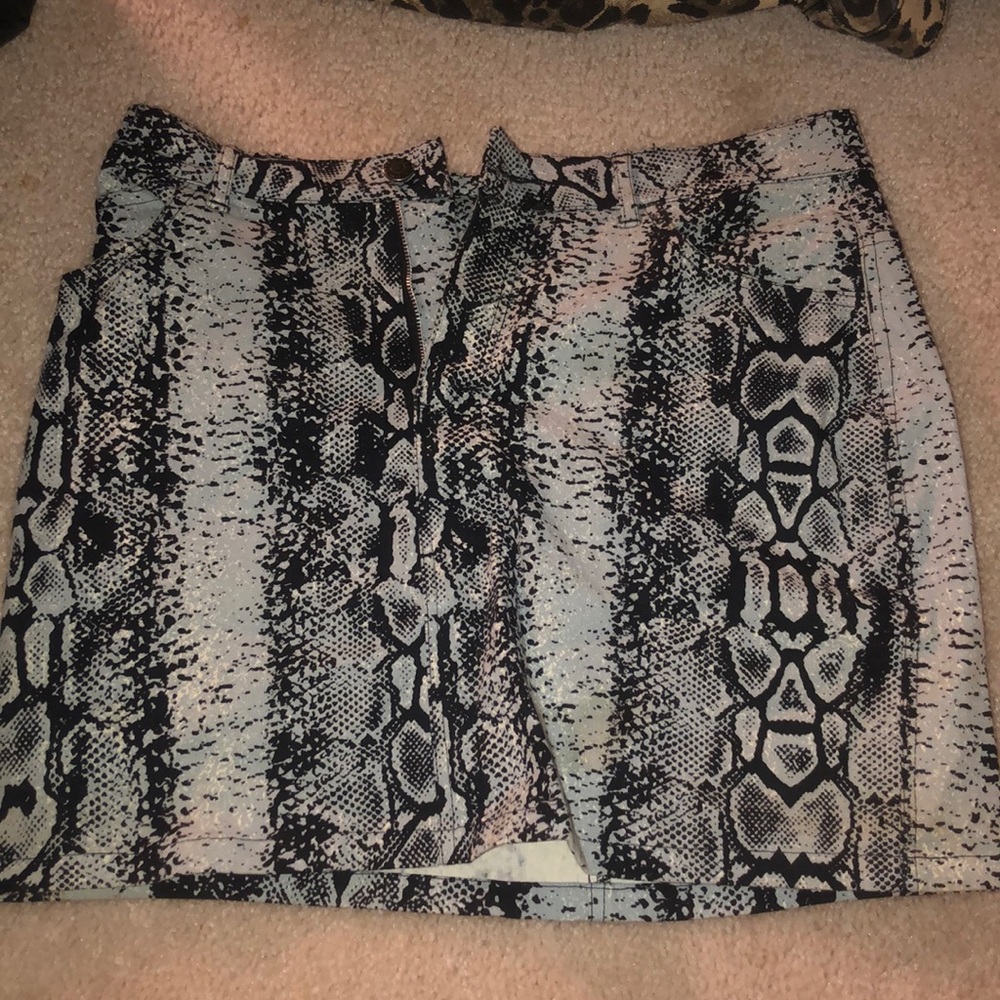 Snakeskin denim skirt